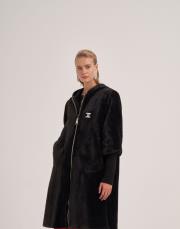 trikolu kapişonlu angora kap siyah