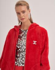 trikolu kapişonlu angora kap kırmızı