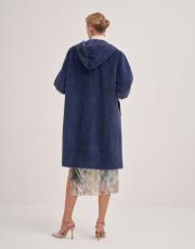 trikolu kapişonlu angora kap lacivert