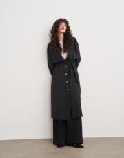 gagass kuşaklı düğmeli trench siyah