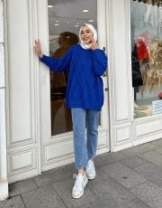 halka örme triko kazak saks 2