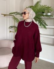 halka örme triko kazak bordo