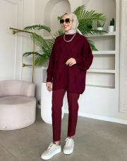 halka örme triko kazak bordo 2