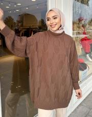 halka örme triko kazak kahve