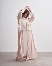 exclusive saten kuş tüylü abaya bej 2