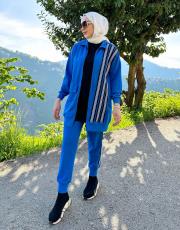 hare şerit detaylı eşofman altı saks