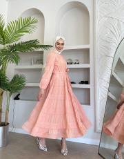 ithal saten düğmeli fisto elbise pudra 3