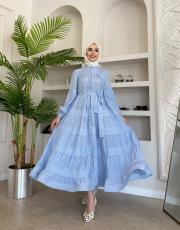 ithal saten düğmeli fisto elbise bebe mavisi 2