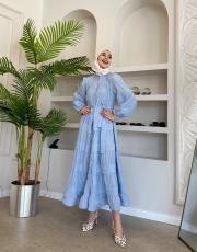 ithal saten düğmeli fisto elbise bebe mavisi 3