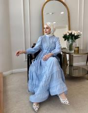 ithal saten düğmeli fisto elbise bebe mavisi 4