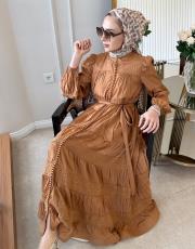 ithal saten düğmeli fisto elbise tarçın 2