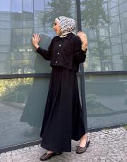 plane keten crop ceket siyah 2