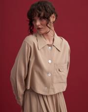 plane keten crop ceket bej