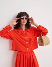 plane keten crop ceket nar çiçeği