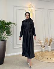 ithal desing pliseli elbise siyah