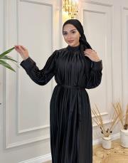 ithal desing pliseli elbise siyah 2