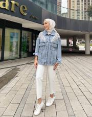 aster beli lastikli havuç kesim pantolon ekru 4