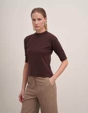 kısa kol triko bluz acı kahve