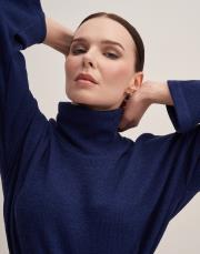 düşük omuz balıkçı yaka triko kazak saks 2