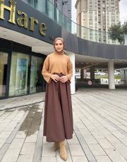 düşük omuz balıkçı yaka triko kazak camel 2