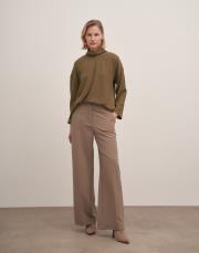 düşük omuz balıkçı yaka triko kazak haki