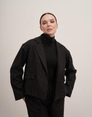 maqada astarlı cepli kısa ceket siyah