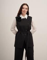 esla çiçek broşlu kuşaklı yelek siyah 3
