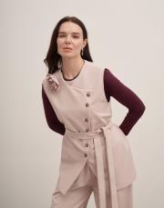 esla çiçek broşlu kuşaklı yelek bej