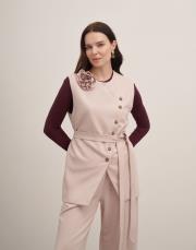 esla çiçek broşlu kuşaklı yelek bej 2