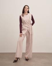 esla çiçek broşlu kuşaklı yelek bej 3