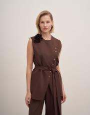 esla çiçek broşlu kuşaklı yelek kahve 3