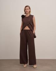 esla çiçek broşlu kuşaklı yelek kahve 4