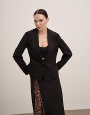 stella leopar astarlı tasarım kısa ceket siyah