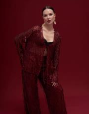 alexander pul payetli kısa tasarım tunik bordo