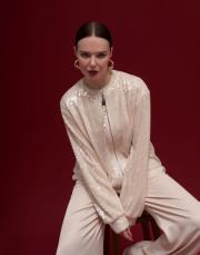 layana payetli fermuarlı tasarım hırka açık bej