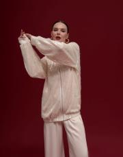 layana payetli fermuarlı tasarım hırka açık bej 3