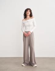 carina nervürlü palazzo pantolon gri