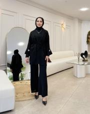 kolu broşlu üçlü takım siyah