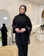 kolu broşlu üçlü takım siyah 2