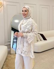 kolu broşlu üçlü takım bej 4