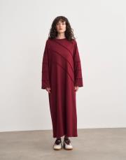 jose dikiş detay basic elbise bordo