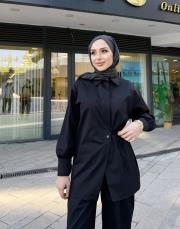 fiona canvas anvelop detay gömlek siyah