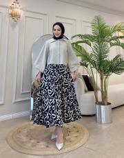 desenli saten etek lacivert 2