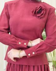 jayla tensel arkası fermuarlı bluz bordo 6