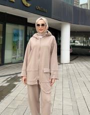 carla üç iplik cep detaylı hırka vizon 3