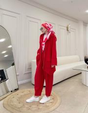 carla üç iplik cep detaylı hırka kırmızı 5