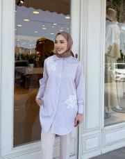 desa çizgili nakışlı gömlek bej 3