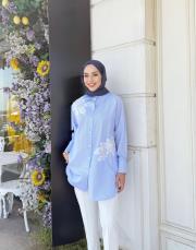 desa çizgili nakışlı gömlek mavi