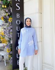 desa çizgili nakışlı gömlek mavi 2