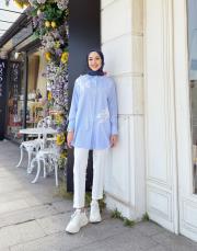 desa çizgili nakışlı gömlek mavi 3